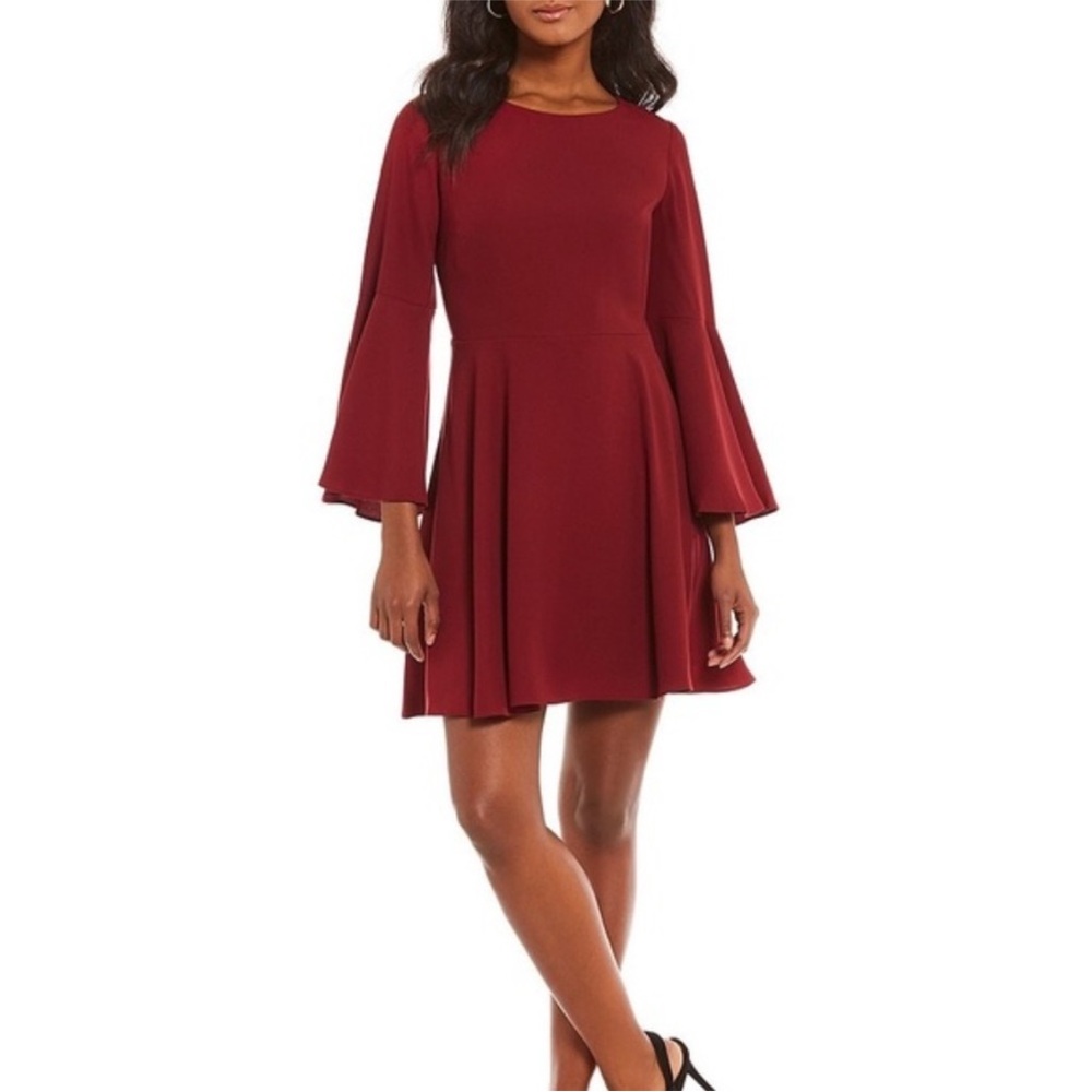 Halston Burgundy Bell Sleeve Dress Size 14